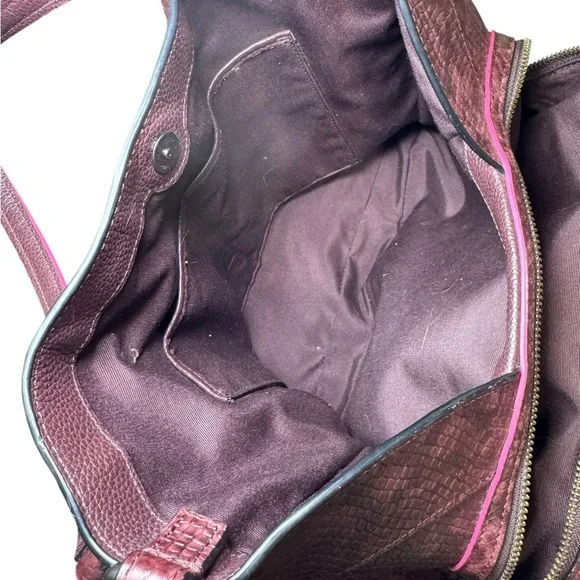 Coach Lexy Colorblock Pebble Leather & Genuine Snakeskin Shoulder Bag Burgundy - Picture 13 of 16